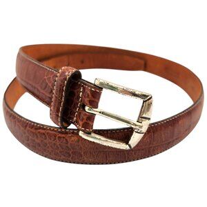 Men's Brown Italian Leather Belt Crocodile-Embossed With Silver Buckle 42" x 1"